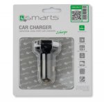 4smarts MultiPort Dual USB & Micro USB Car Charger 3.4A - зарядно за кола с вграден MicroUSB кабел и 2 USB изхода за смартфони и таблети (черен-бял) 2