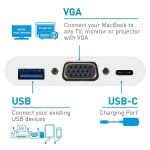 Macally USB-C to VGA Multiport Adapter - USB-C адаптер за с VGA, USB-C и USB-A 3.0 портове за MacBook и компютри с USB-C порт 4