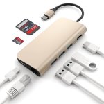 Satechi USB-C Aluminum Multiport Adapter - мултифункционален хъб за свързване на допълнителна периферия за компютри с USB-C (златист) 1