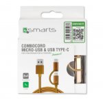 4smarts ComboCord MicroUSB + USB-C cable - плосък качествен кабел за microUSB и USB-C стандарти 100 см. (златист) 3