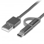 4smarts ComboCord MicroUSB + USB-C cable - плетен качествен кабел за microUSB и USB-C стандарти 100 см. (сив) 1