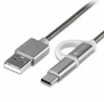 4smarts ComboCord MicroUSB + USB-C Metal Cable - качествен кабел с оплетка от неръждаема стомана за microUSB и USB-C стандарти 100 см. (сребрист) 1
