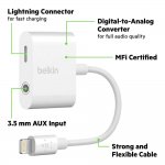 Belkin 3.5 mm Audio Plus Charge RockStar - сертифициран адаптер 3.5 мм аудио жак и Lightning порт за зареждане и слушане на музика  10