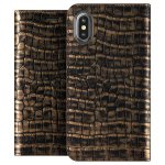 Verus Genuine Croco Diary Case - кожен калъф (естествена кожа), тип портфейл за iPhone XS, iPhone X (златист) 1