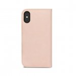 Moshi Overture Case - кожен/текстилен калъф, тип портфейл и поставка за iPhone XS, iPhone X (розов) 2