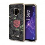 Guess Flower Desire Leather Hard Case - дизайнерски кожен кейс за Samsung Galaxy S9 (сив) 1