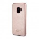 Guess Iridescent Leather Hard Case - дизайнерски кожен кейс за Samsung Galaxy S9 (розово злато) 1