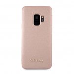 Guess Iridescent Leather Hard Case - дизайнерски кожен кейс за Samsung Galaxy S9 (розово злато) 2