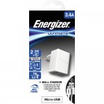 Energizer 3.4A Wall Charger with microUSB Cable - захранване за ел. мрежа 3.4A с два USB изхода и microUSB кабел (бял) 1