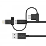 Belkin Universal Cable with Micro-USB, USB-C and Lightning Connectors - качествен USB кабел с Lightning, microUSB и USB-C конектори (черен) 3