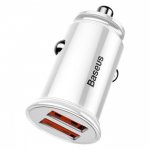 Baseus Dual USB QC 3.0 Car Charger - зарядно за кола с два USB изхода и технология за бързо зареждане (бял) 2