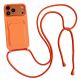 Силиконов (TPU) калъф за iPhone 18 Pro, iPhone 17 Pro - Silicone Case with Card Pocket and Crossbody Strap (оранжев)