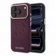 Дизайнерски хибриден удароустойчив кейс с MagSafe за iPhone 18 Pro Max - Guess PU Semi Wrap Perforated 4G Logo MagSafe Case (burgundy)