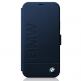 BMW Signature Logo Booktype Leather Case - дизайнерски кожен калъф (естествена кожа), тип портфейл за iPhone 12 mini (тъмносин) 1