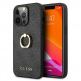 Guess Hard Case 4G With Ring Stand - дизайнерски кожен кейс с пръстен против изпускане за iPhone 13 Pro Max (черен) 1