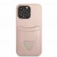 Guess Saffiano Double Card PU Leather Hard Case - дизайнерски кожен кейс с джоб за карти за iPhone 13 Pro (розов) 1