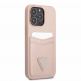Guess Saffiano Double Card PU Leather Hard Case - дизайнерски кожен кейс с джоб за карти за iPhone 13 Pro (розов) 2