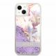 Guess Liquid Glitter Flower Case - дизайнерски кейс с висока защита за iPhone 13 (лилав) 1