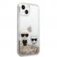 Karl Lagerfeld Liquid Glitter Karl and Choupette Case - дизайнерски кейс с висока защита за iPhone 14 (прозрачен-златист) 2
