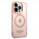 Guess Translucent MagSafe Case - хибриден удароустойчив кейс с MagSafe за iPhone 14 Pro Max (розов-прозрачен) 4