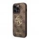 Guess PU 4G Metal Logo Leather Hard Case - дизайнерски кожен кейс за iPhone 15 Pro Max (кафяв) 1