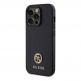 Guess PU 4G Strass Metal Logo Leather Hard Case - дизайнерски кожен кейс за iPhone 15 Pro (черен) 6