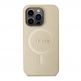Guess PU Saffiano MagSafe Case - дизайнерски кожен кейс с Magsafe за iPhone 15 Pro (бежов) 3