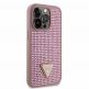 Guess Rhinestones Triangle Metal Logo Case - силиконов (TPU) калъф за iPhone 15 Pro (розов) 3