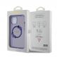 Guess Flowers Ring Glossy Logo MagSafe Case - хибриден удароустойчив кейс с MagSafe за iPhone 15 (лилав-прозрачен) 5