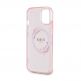 Guess Flowers Ring Glossy Logo MagSafe Case - хибриден удароустойчив кейс с MagSafe за iPhone 15 (розов-прозрачен) 5