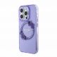 Guess Flowers Ring Glossy Logo MagSafe Case - хибриден удароустойчив кейс с MagSafe за iPhone 15 Pro (лилав-прозрачен) 1
