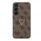 Guess PU 4G Strass Grip Stand Triangle Metal Logo Case - дизайнерски кожен кейс с отделение за карти за Samsung Galaxy S24 Plus (кафяв) 2