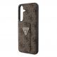 Guess PU 4G Strass Grip Stand Triangle Metal Logo Case - дизайнерски кожен кейс с отделение за карти за Samsung Galaxy S24 Plus (кафяв) 4