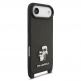 Дизайнерски кожен кейс с връзка за носене за iPhone 17 Air - Karl Lagerfeld Saffiano Crossbody Metal Karl and Choupette Case (черен) 3