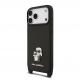 Дизайнерски кожен кейс с връзка за носене за iPhone 17 Prо - Karl Lagerfeld Saffiano Crossbody Metal Karl and Choupette Case (черен) 1