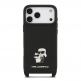 Дизайнерски кожен кейс с връзка за носене за iPhone 17 Prо - Karl Lagerfeld Saffiano Crossbody Metal Karl and Choupette Case (черен) 2