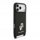 Дизайнерски кожен кейс с връзка за носене за iPhone 17 Prо - Karl Lagerfeld Saffiano Crossbody Metal Karl and Choupette Case (черен) 3