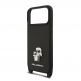 Дизайнерски кожен кейс с връзка за носене за iPhone 17 Prо - Karl Lagerfeld Saffiano Crossbody Metal Karl and Choupette Case (черен) 4