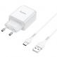 Захранване за ел. мрежа 2.1A с USB изход и USB-C кабел - Hoco N2 Wall Charger and USB-C Cable (бял) 4