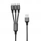 Качествен многофункционален кабел за microUSB, Lightning и USB-C стандарти (20см) - 4smarts 3in1 Cable ForkCord (черен) 2