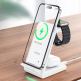 Тройна поставка (пад) за безжично зареждане за iPhone, Apple Watch, AirPods и Qi съвместими мобилни устройства - Choetech T608 3-in-1 Wireless Charger 15W (бял) 3