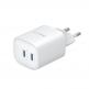 Захранване за ел. мрежа с 2xUSB-C изходи с технология за бързо зареждане - Havit GaN Dual Wall Charger USB-C 45W (бял) 3