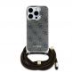 Дизайнерски кожен кейс с връзка за носене през врата за iPhone 16 Pro Max - Guess PU IML 4G Printed Case With Crossbody Strap (кафяв) 1