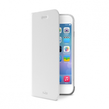Puro Booklet - кожен флип калъф и стойка за iPhone 6, iPhone 6S (бял)