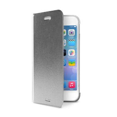 Puro Booklet - кожен флип калъф и стойка за iPhone 6 Plus, iPhone 6S Plus (сребрист)