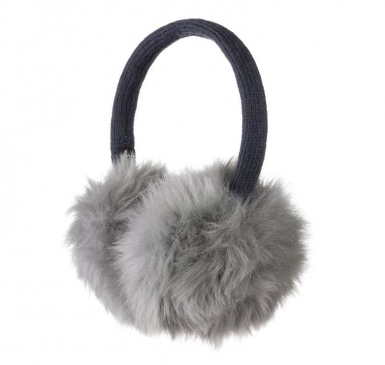 KitSound On-Ear Fur Audio Earmuffs - ушанки с вградени слушалки с 3.5 мм аудио жак за iPhone и мобилни устройства (сив)