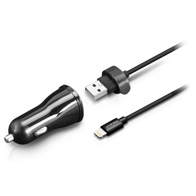 Macally 12W Car Charger - зарядно за кола с USB изход и Lightning кабел за iPhone, iPad и устройства с Lightning порт