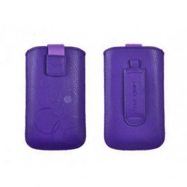 Telone Deko 1 Pouch Size 16 - вертикален кожен калъф, тип джоб с лента за издърпване за iPhone 8, iPhone 7, iPhone 6/6S, iPhone 5/5S/SE, Galaxy S7, S6, S5, S4, HTC One, Nexus 5, LG G2 и други (тъмнолилав)