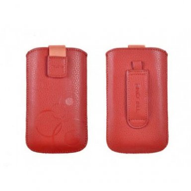 Telone Deko 1 Pouch Size 17 - вертикален кожен калъф, тип джоб с лента за издърпване за iPhone 6 Plus, iPhone 6S Plus, Samsung Galaxy Note 4 и други (червен)