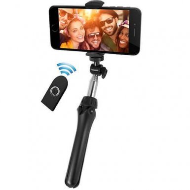 Macally Tripod Selfie Stick - безжичен селфи стик с Bluetooth бутон за снимки за мобилни телефони с Android и iOS